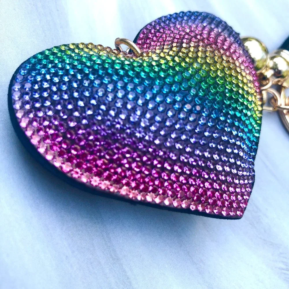 Rainbow Crystal Heart Keychain + Bag Charm